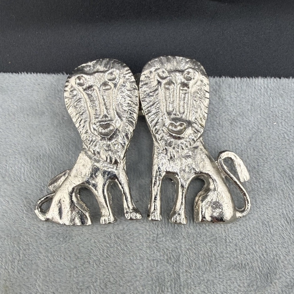 Vintage Estate Lion Belt Buckle Silver Tone Safari Jungle Animal Set